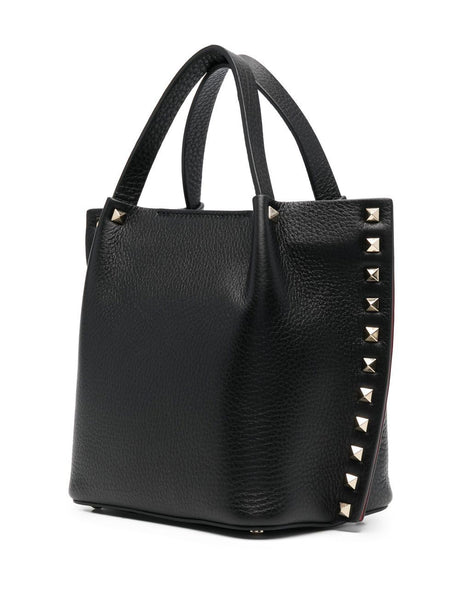 VALENTINO GARAVANI Rockstud Small Leather Tote Bag with Adjustable Shoulder Strap - Black