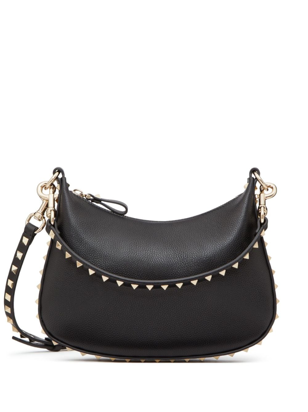 VALENTINO Classic Black Leather Rockstud Shoulder Handbag for Women in SS24 Season
