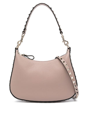 VALENTINO Small Pink Rockstud Leather Hobo Handbag for Women
