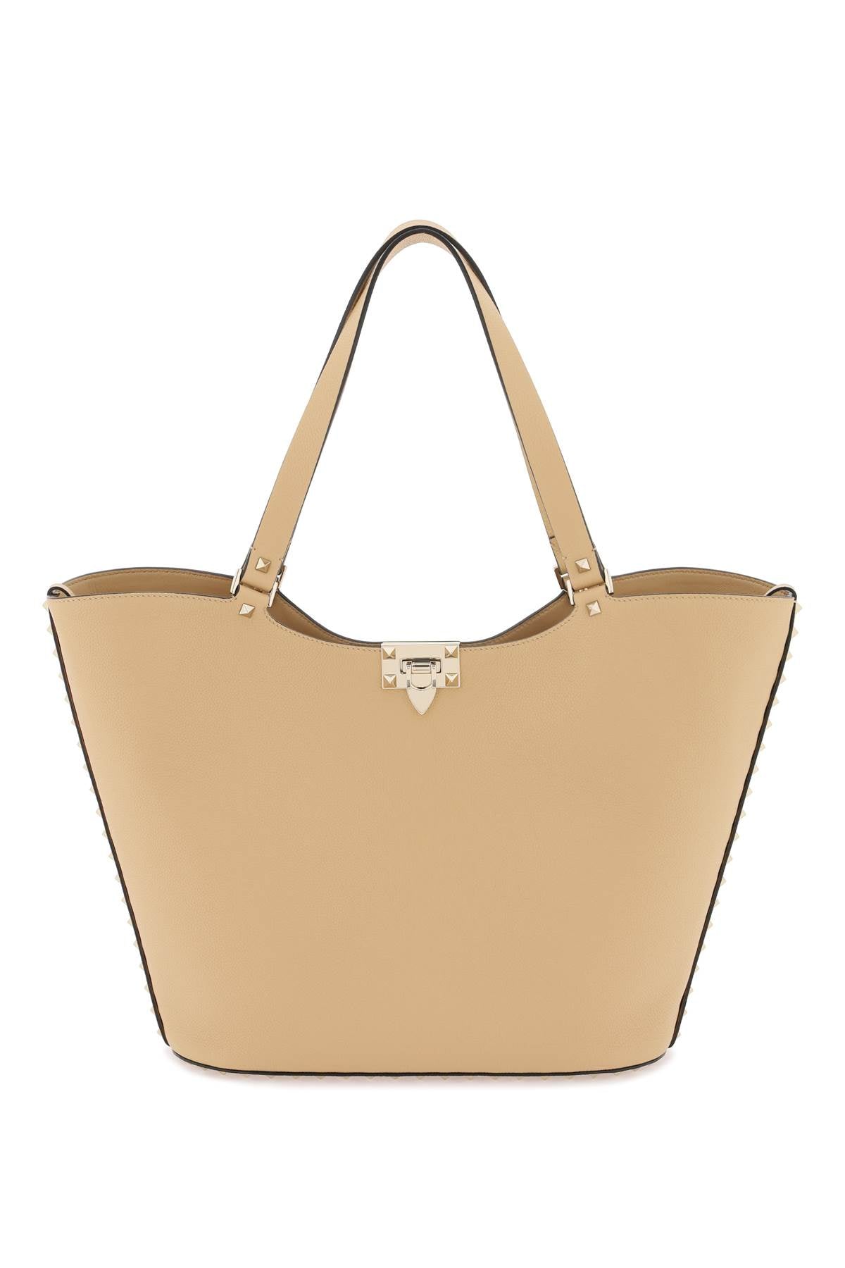 VALENTINO GARAVANI Hammered Leather Tote Handbag with Platinum Studs - SS24 Collection