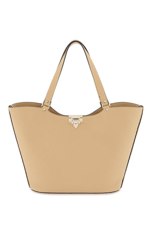 VALENTINO GARAVANI Hammered Leather Tote Handbag with Platinum Studs - SS24 Collection