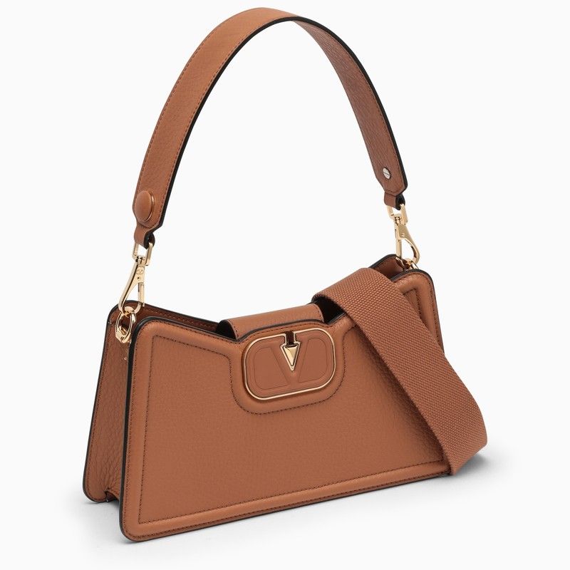 Tan-Colored Grained Calfskin Shoulder Handbag for Women