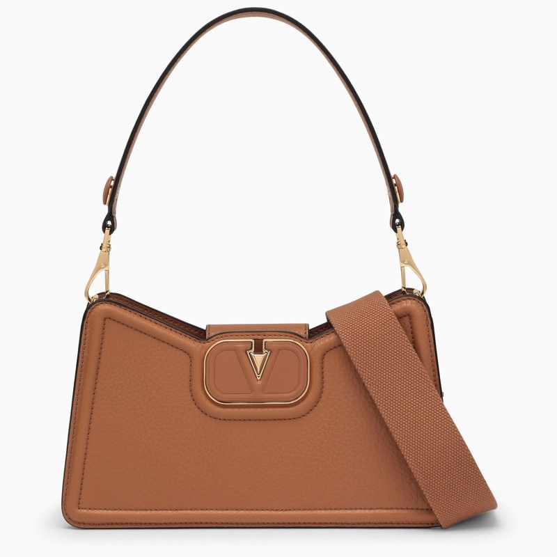 Tan-Colored Grained Calfskin Shoulder Handbag