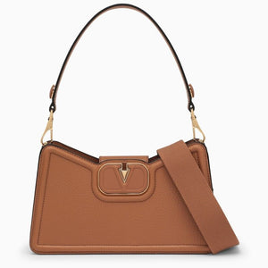 Tan-Colored Grained Calfskin Shoulder Handbag