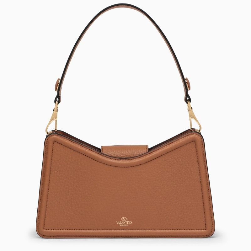 Tan-Colored Grained Calfskin Shoulder Handbag