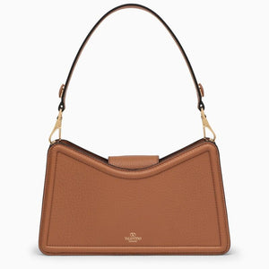 Tan-Colored Grained Calfskin Shoulder Handbag for Women