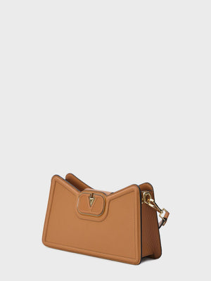 Tan-Colored Grained Calfskin Shoulder Handbag