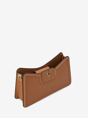 Tan-Colored Grained Calfskin Shoulder Handbag