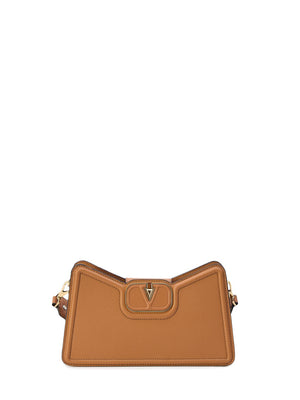 Tan-Colored Grained Calfskin Shoulder Handbag for Women