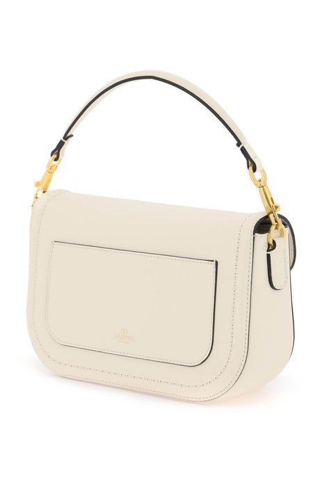 White Grained Calfskin Shoulder Handbag with Gold-Tone VLogo Detail by Valentino Garavani