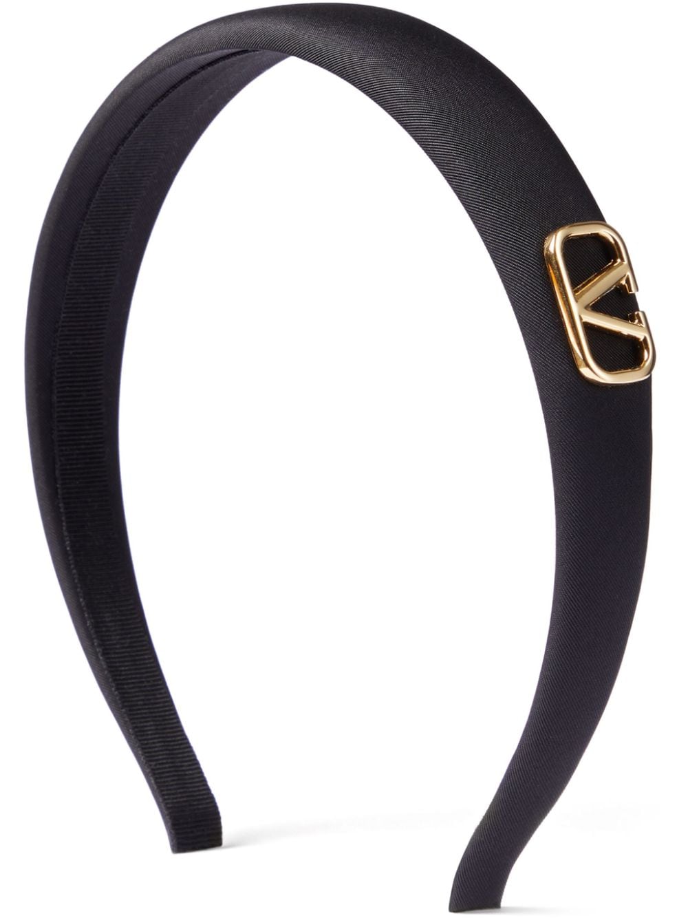 VALENTINO GARAVANI Thick Silk Headband with Gold-Tone Logo Plaque