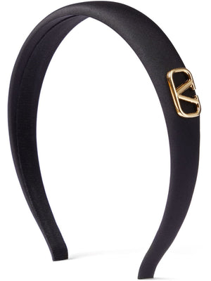 VALENTINO GARAVANI Thick Silk Headband with Gold-Tone Logo Plaque