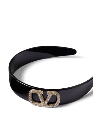 VALENTINO GARAVANI High-Shine Crystal Embellished Logo Headband