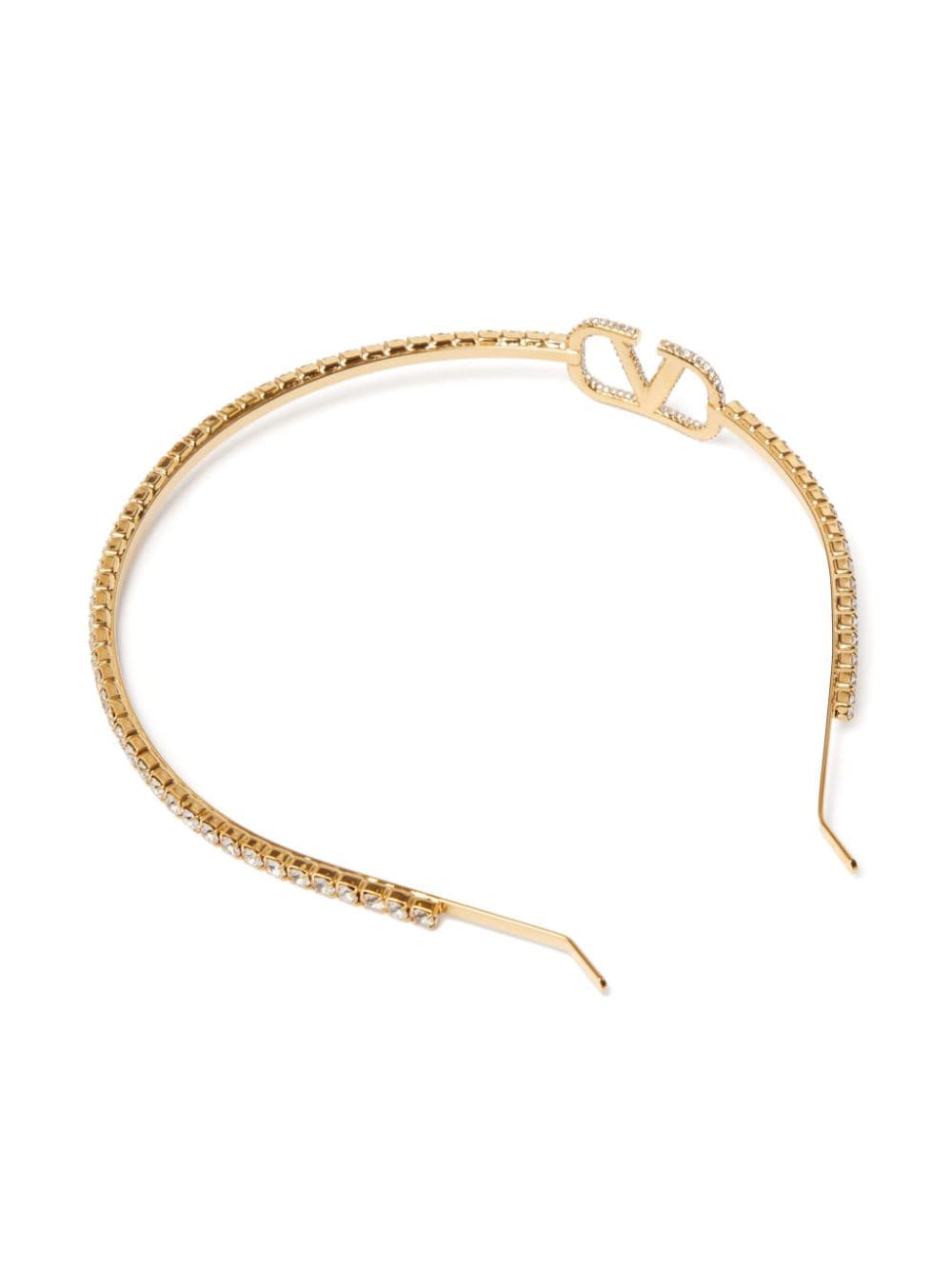 VALENTINO GARAVANI Vlogo Gold-Tone Headband with Crystal Embellishment