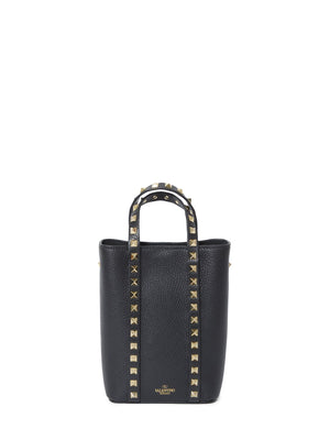 VALENTINO Chic Black Studded Leather Bucket Handbag for Women - SS24 Fashion