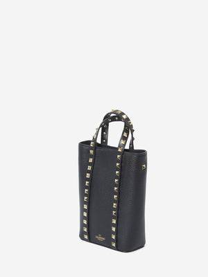 VALENTINO Chic Black Studded Leather Bucket Handbag for Women - SS24 Fashion