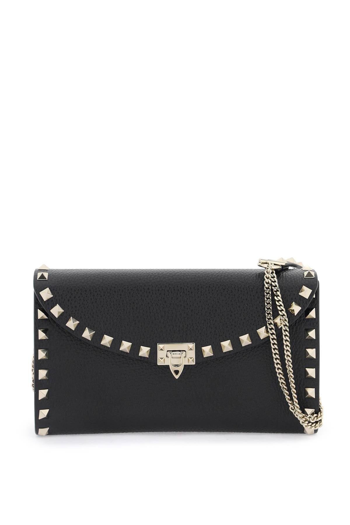 Beige Mini Clutch for Women with Platinum-Finished Rockstud Studded Leather