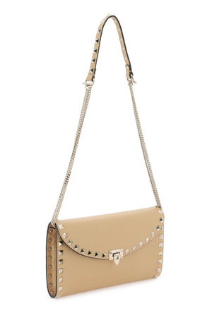 Beige Mini Clutch for Women with Platinum-Finished Rockstud Studded Leather