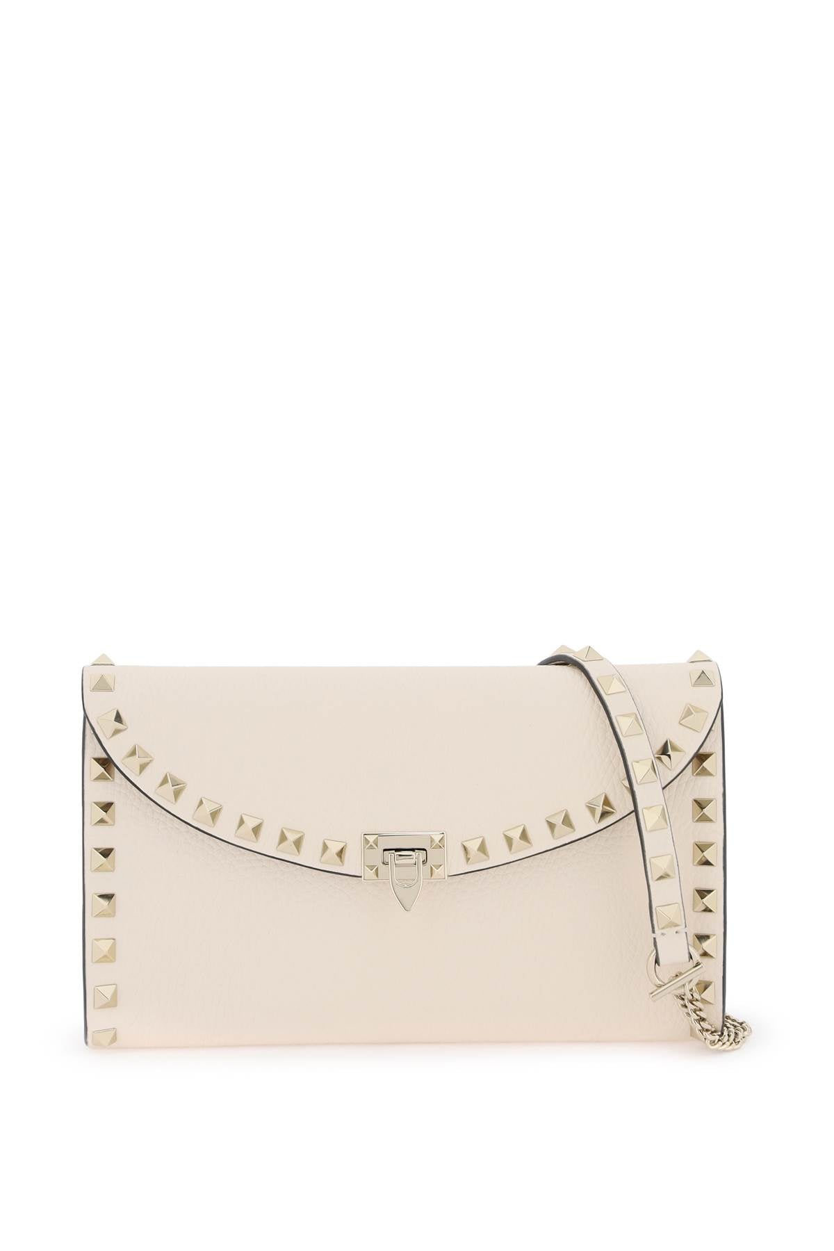 Beige Mini Clutch for Women with Platinum-Finished Rockstud Studded Leather