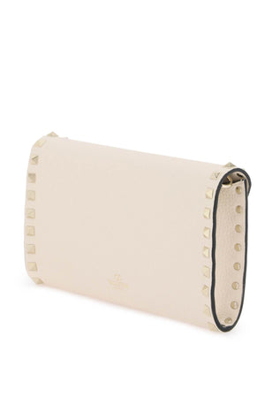 Beige Mini Clutch for Women with Platinum-Finished Rockstud Studded Leather