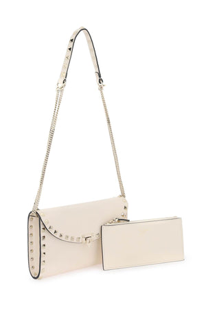 Beige Mini Clutch for Women with Platinum-Finished Rockstud Studded Leather