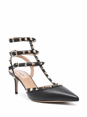 VALENTINO Platinum-Finish Stud Detailed Slingback Pumps