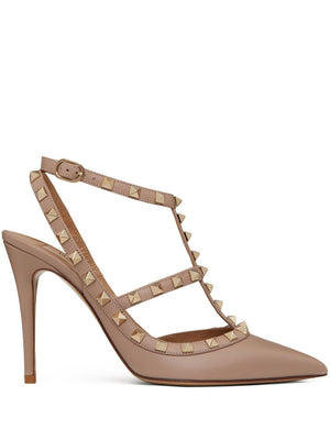 VALENTINO GARAVANI Powder Pink Rockstud Leather Slingback Pumps for Women