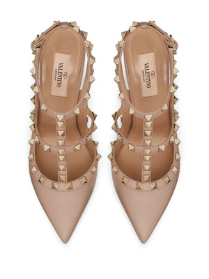 Powder Pink Rockstud Leather Slingback Pumps for Women