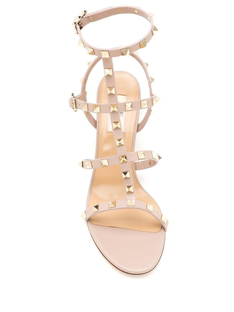 VALENTINO GARAVANI Powder Pink Rockstud Leather Ankle-Strap Sandals for Women