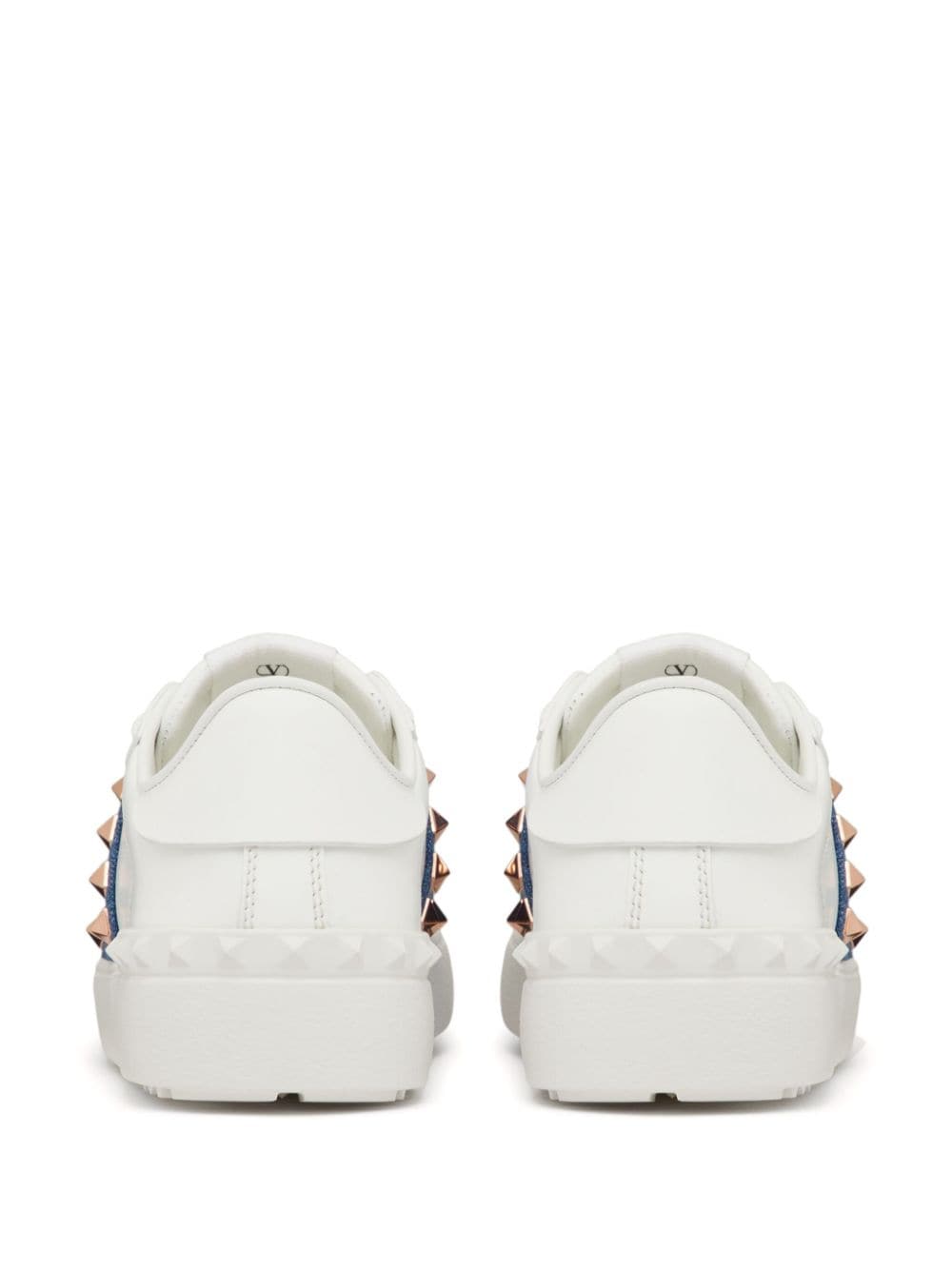 White Leather Rockstud Untitled Sneaker with Denim Strap