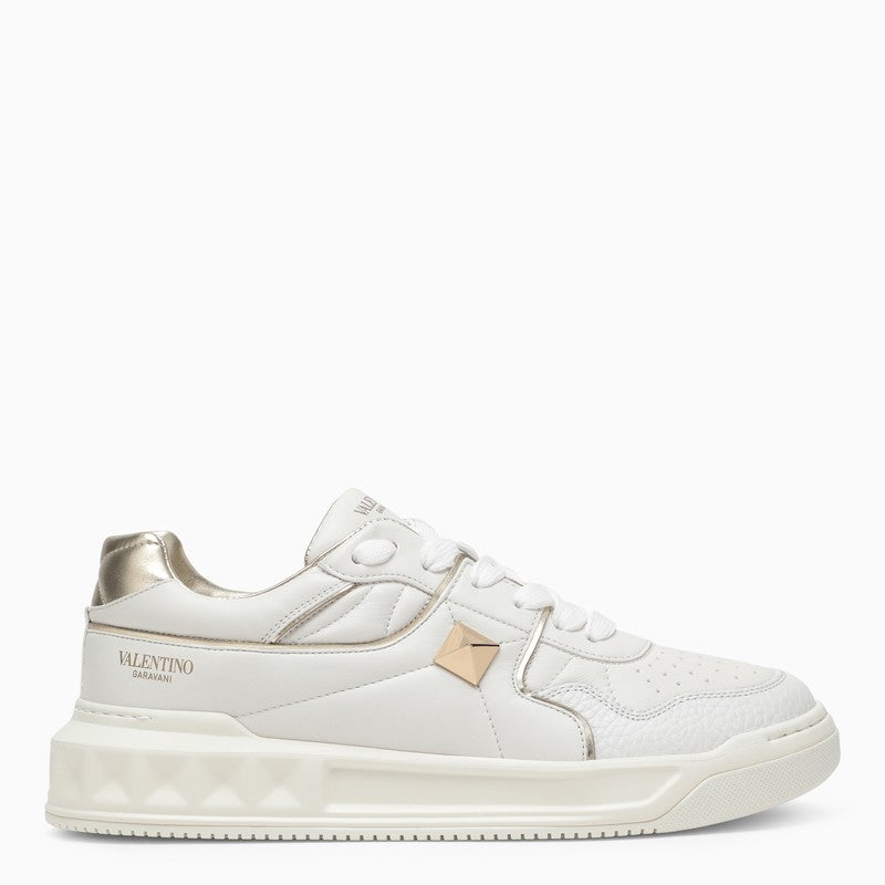 White Leather Low-Top Sneakers with Gold Stud Detail for Women