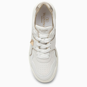 White Leather Low-Top Sneakers with Gold Stud Detail for Women