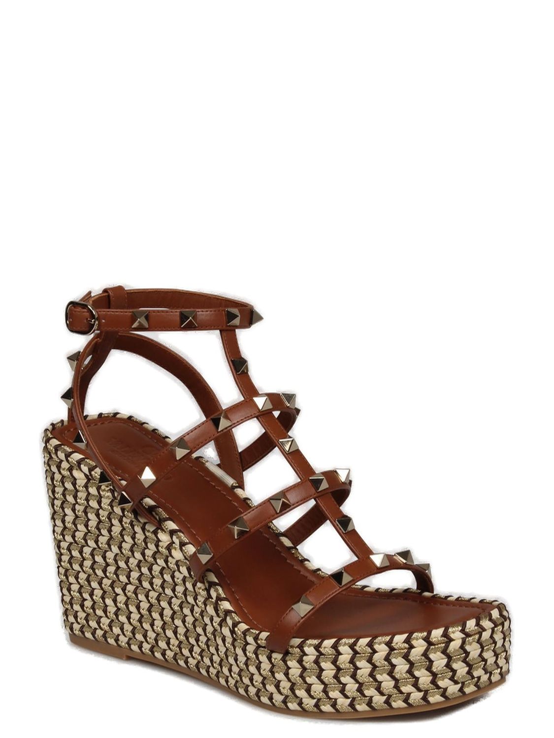 VALENTINO Women's SELLERIA Rockstud Wedge Espadrilles with Calfskin Leather Platform