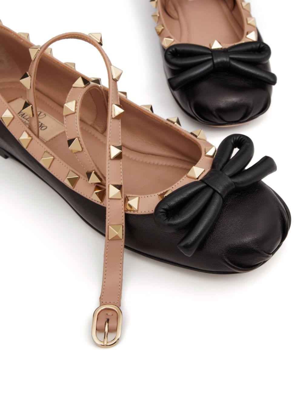 Black Rockstud Leather Ballerina Shoes for Women 2024