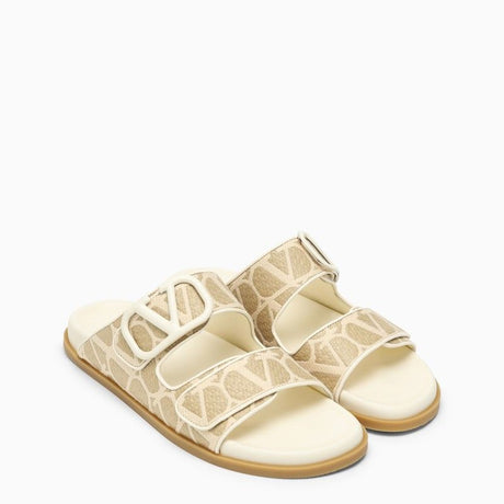 Mixed Coloured Women's Raffia Sandals with Iconographic Pattern and VLogo Accent