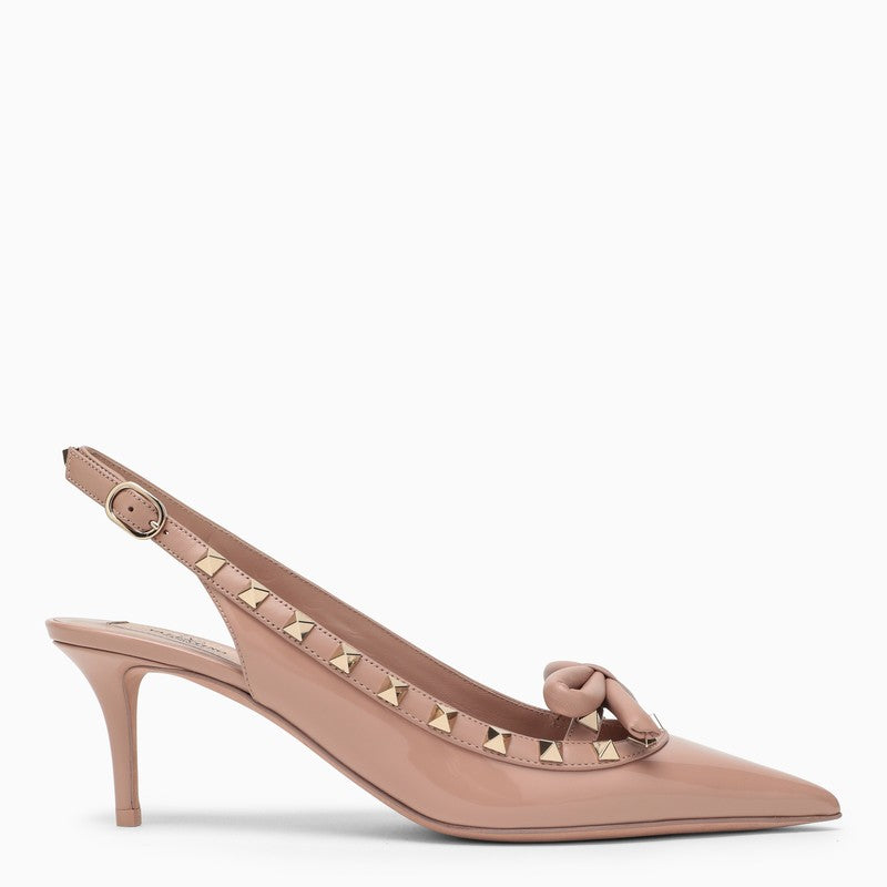 VALENTINO GARAVANI Rose Canelle Patent Leather Slingback Pumps with Bow Detail and Stud Accents