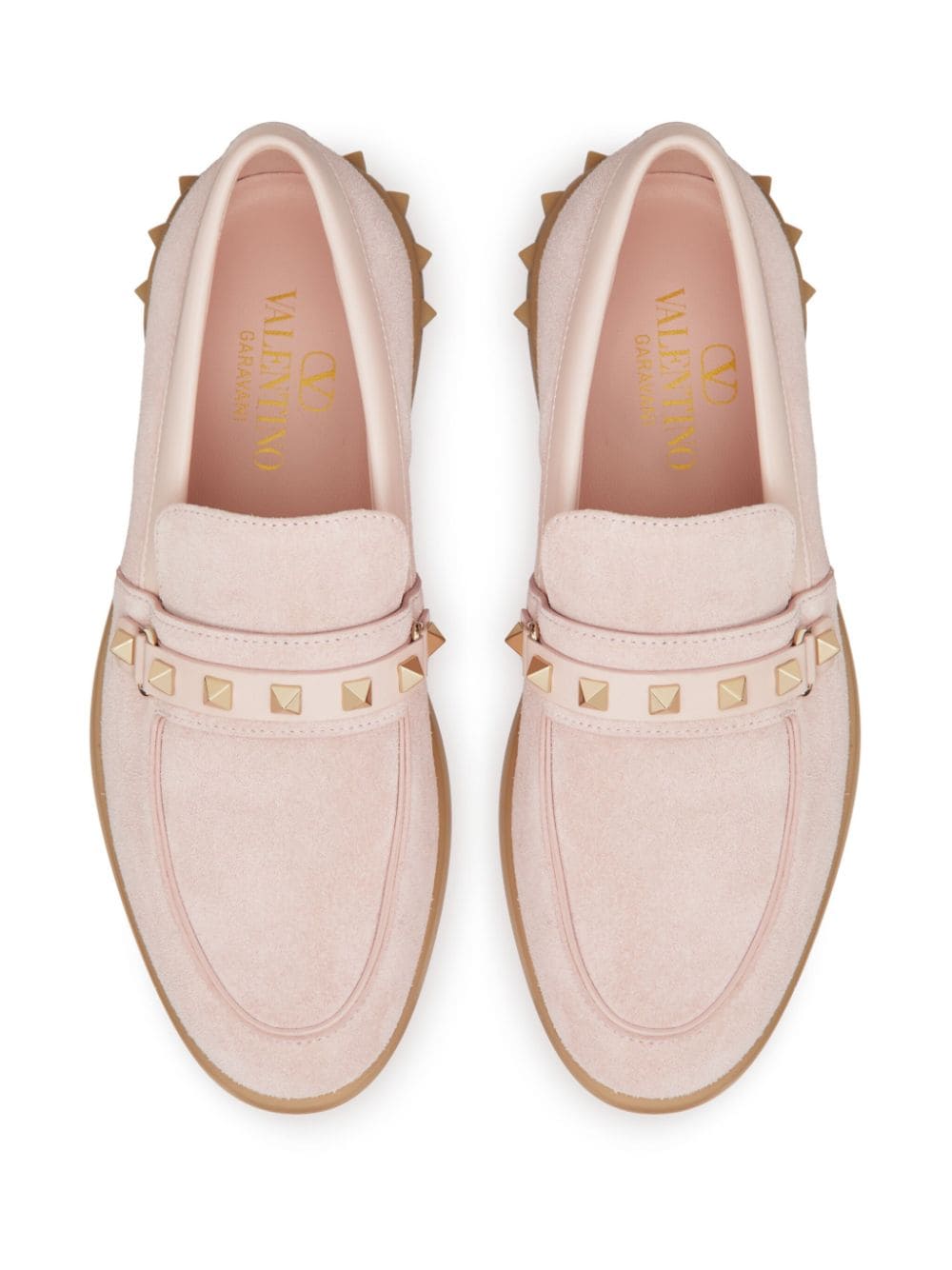 VALENTINO GARAVANI Blush Pink Leather Loafers with Signature Rockstud Detailing for Women