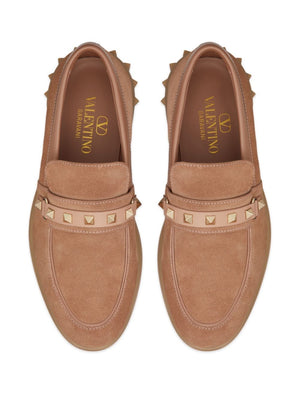 VALENTINO GARAVANI Designer Beige Leather Loafers for Women