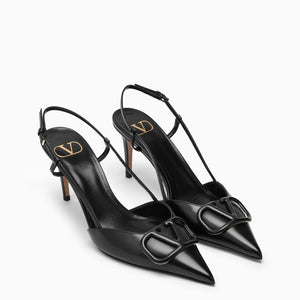 黑色皮革Vlogo slingback 高跟鞋女士款