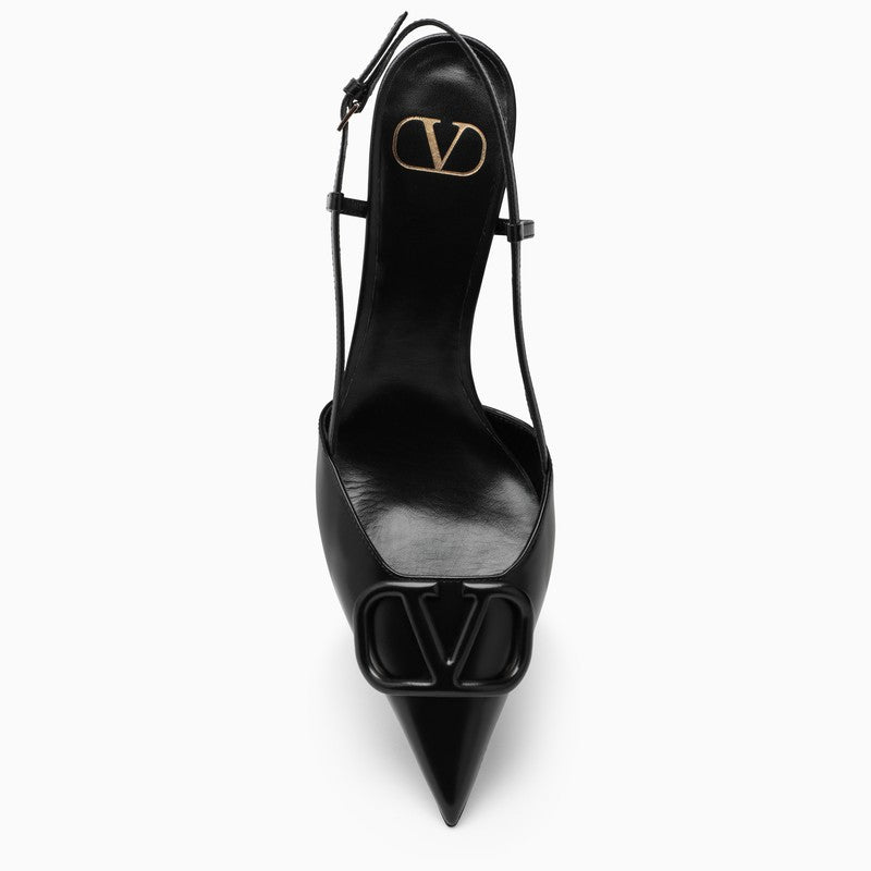 黑色皮革Vlogo slingback 高跟鞋女士款