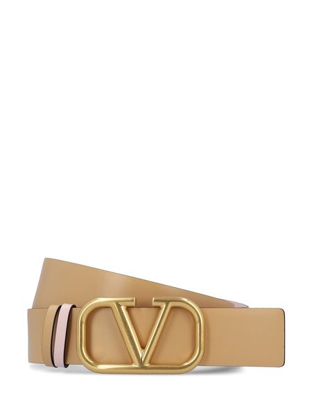 VALENTINO Reversible Leather Belt with V-Logo Buckle in Mixed Colors
