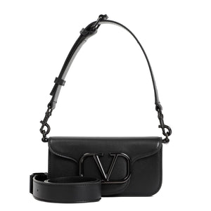 VALENTINO GARAVANI Mini Loco Black Leather Shoulder Bag for Men, 19x10x5 cm