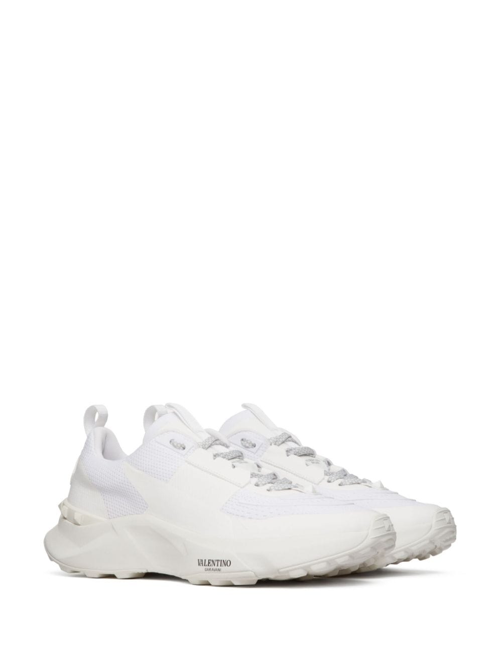 VALENTINO GARAVANI Men's White Leather Sneakers with Rockstud Detailing and Chunky Sole