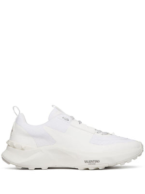 VALENTINO GARAVANI Men's White Leather Sneakers with Rockstud Detailing and Chunky Sole