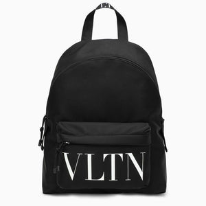 VALENTINO GARAVANI Men's Black VLTN Backpack for SS24 - Nylon with All-Over Logo Print and Frontal Pocket