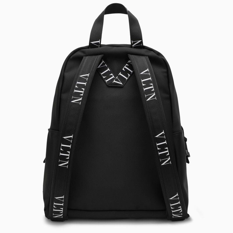 VALENTINO GARAVANI Men's Black VLTN Backpack for SS24 - Nylon with All-Over Logo Print and Frontal Pocket