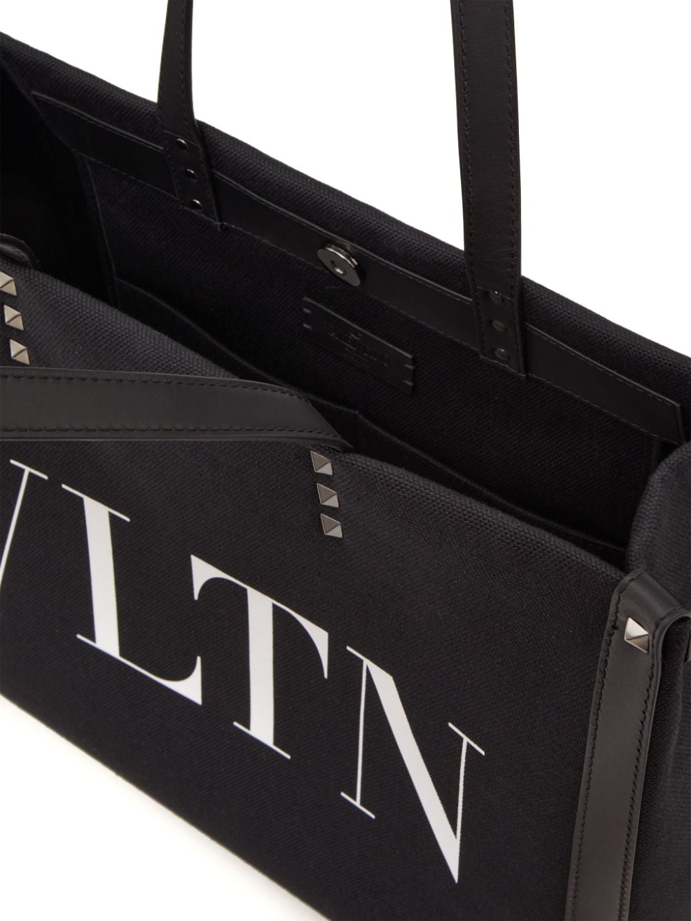 VALENTINO GARAVANI VLTN Medium Black Leather & Canvas Tote with Rockstud Trim for Men