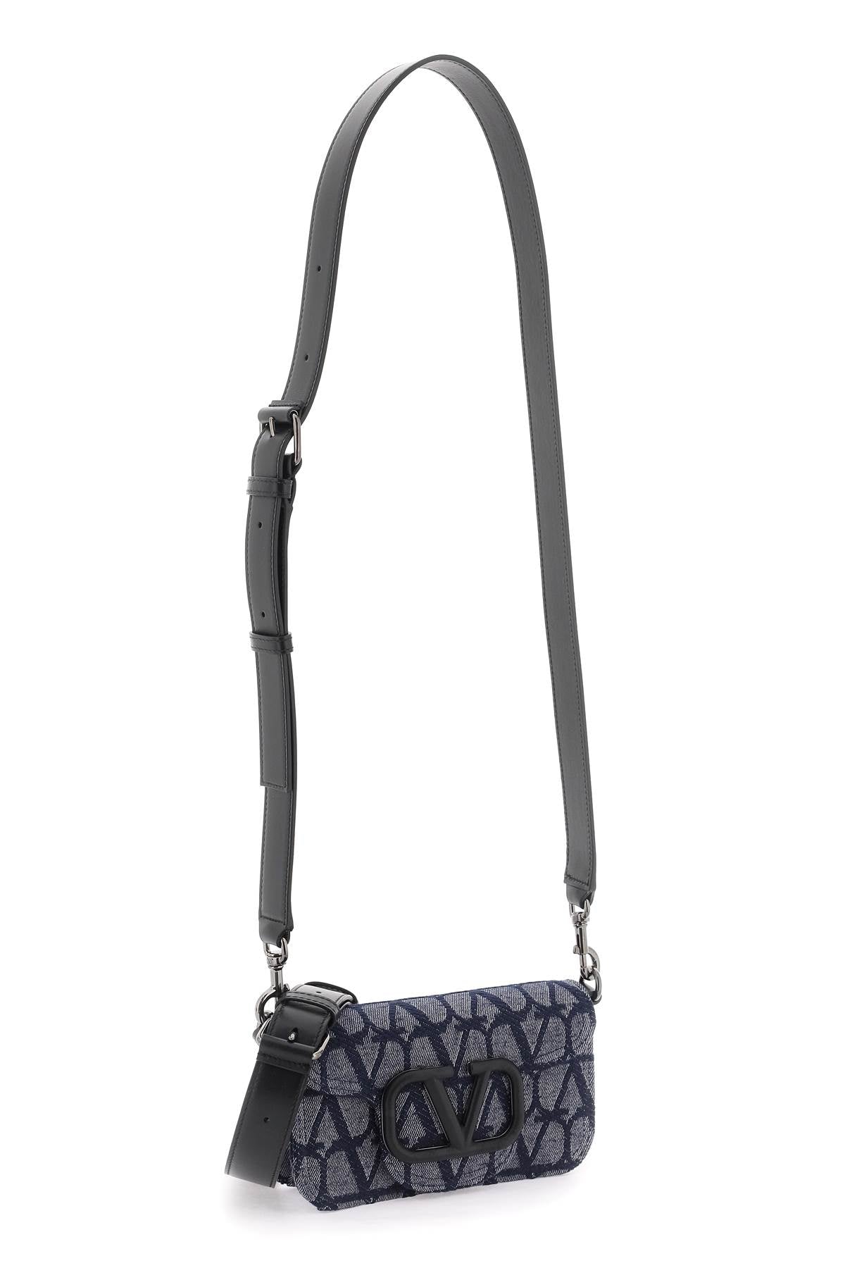 VALENTINO GARAVANI Navy Iconographe Mini Denim & Jacquard Shoulder Bag with Leather VLogo for Men