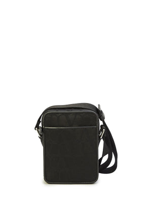 VALENTINO GARAVANI Small Iconographe Nylon Black Crossbody Bag with Adjustable Strap for Men