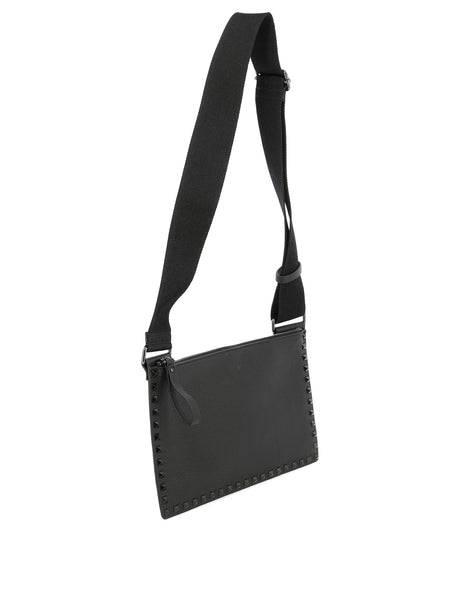 VALENTINO GARAVANI Rockstud Flat Crossbody Handbag for Men - Black SS24